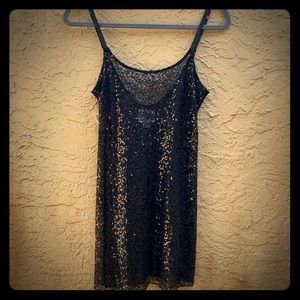 Free People Black Sequin Mesh Slip Dress Small